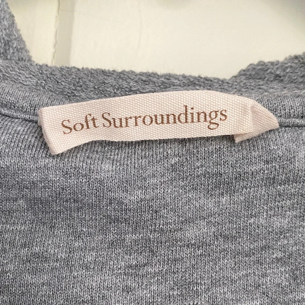 Soft Surroundings, Hooded French Terry Short‎ Sleeve Half Zip Dress, Gray, Grey - Picture 8 of 11